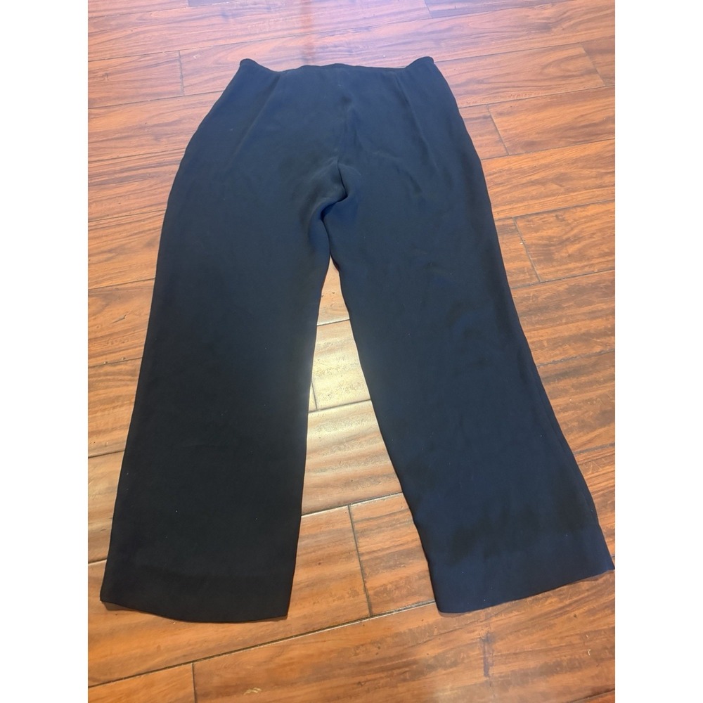 Eileen Fisher Petite Large 100% Silk Black Wide Leg Crop Pants With Front Zipper - Picture 9 of 9